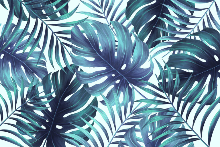 Behang Handgetekende palm bladeren 1