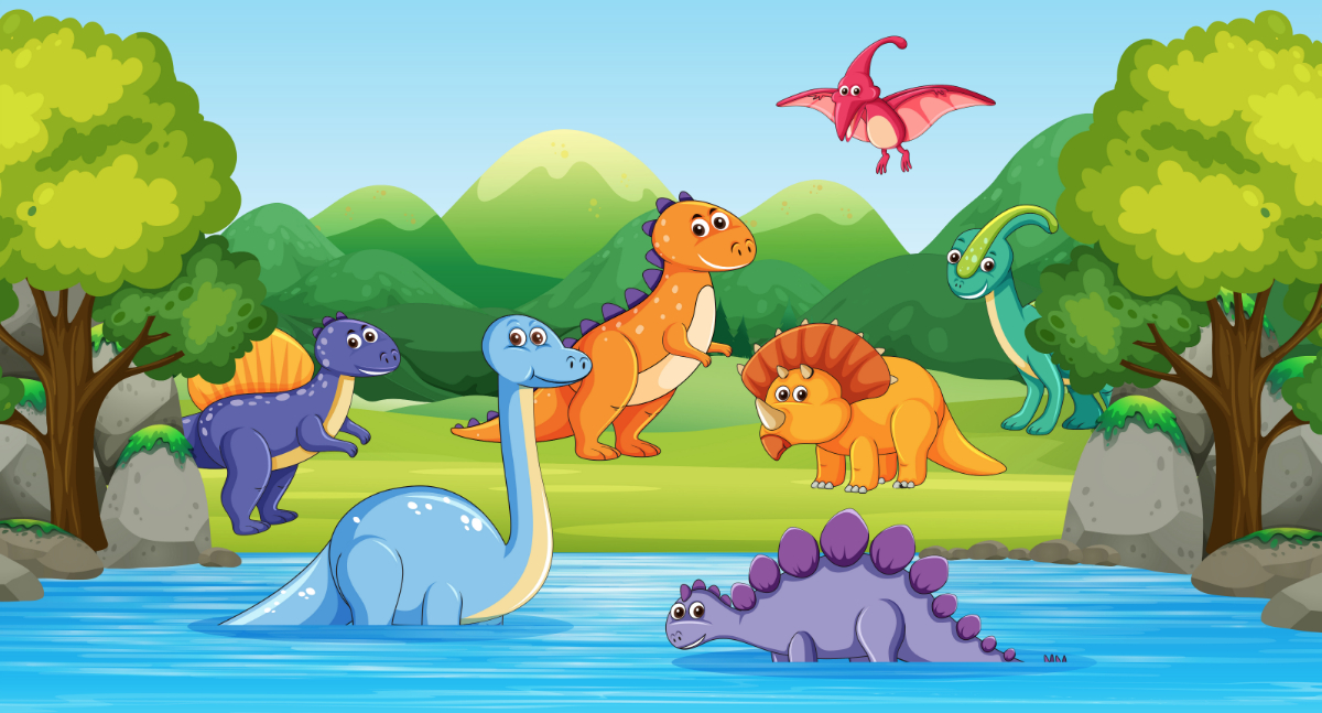 Behang Vrolijke dino's
