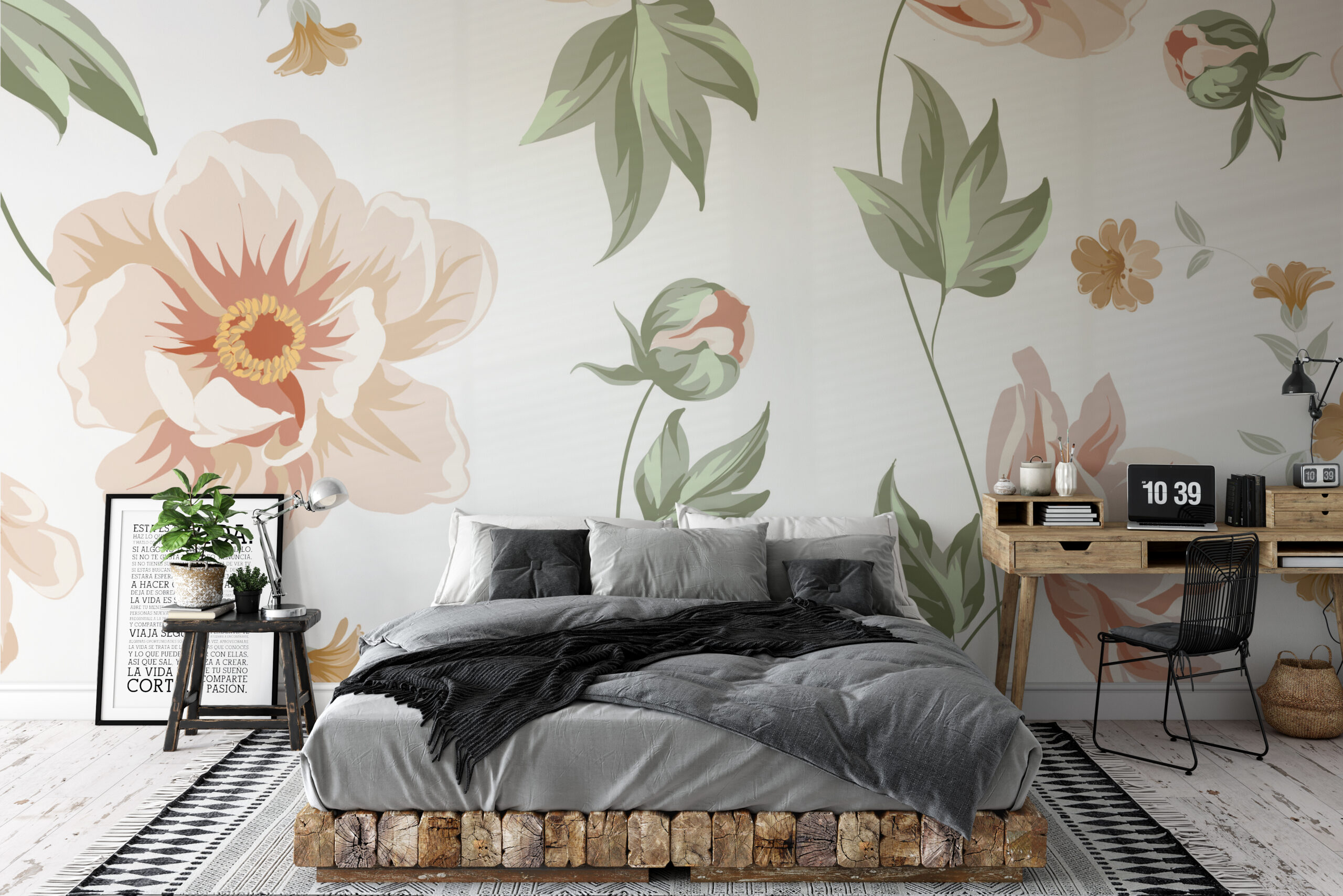 Behang White floral big