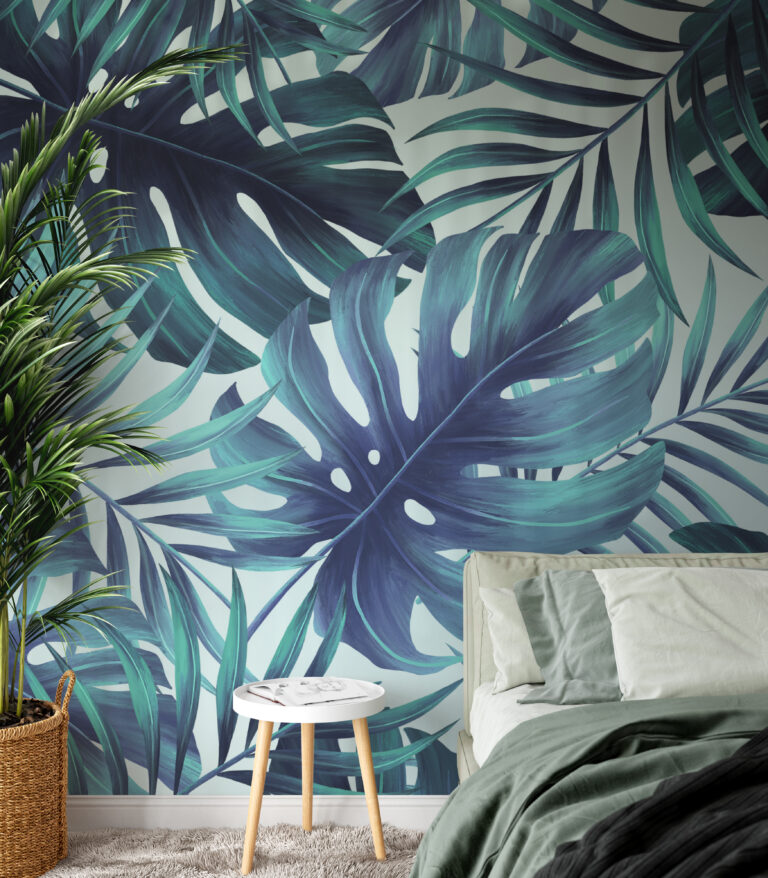 Behang Handgetekende palm bladeren 1