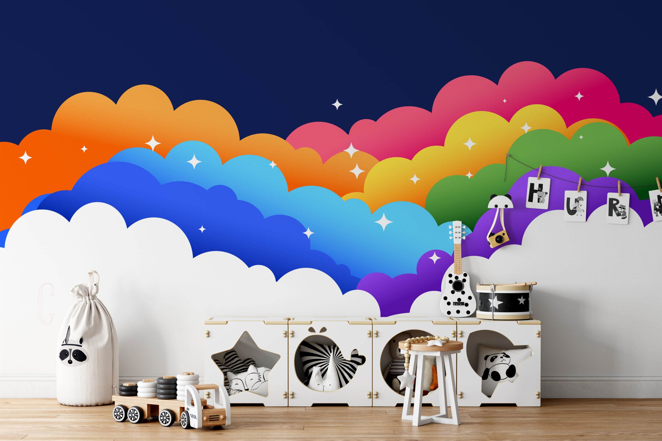 Behang Regenboog wolken