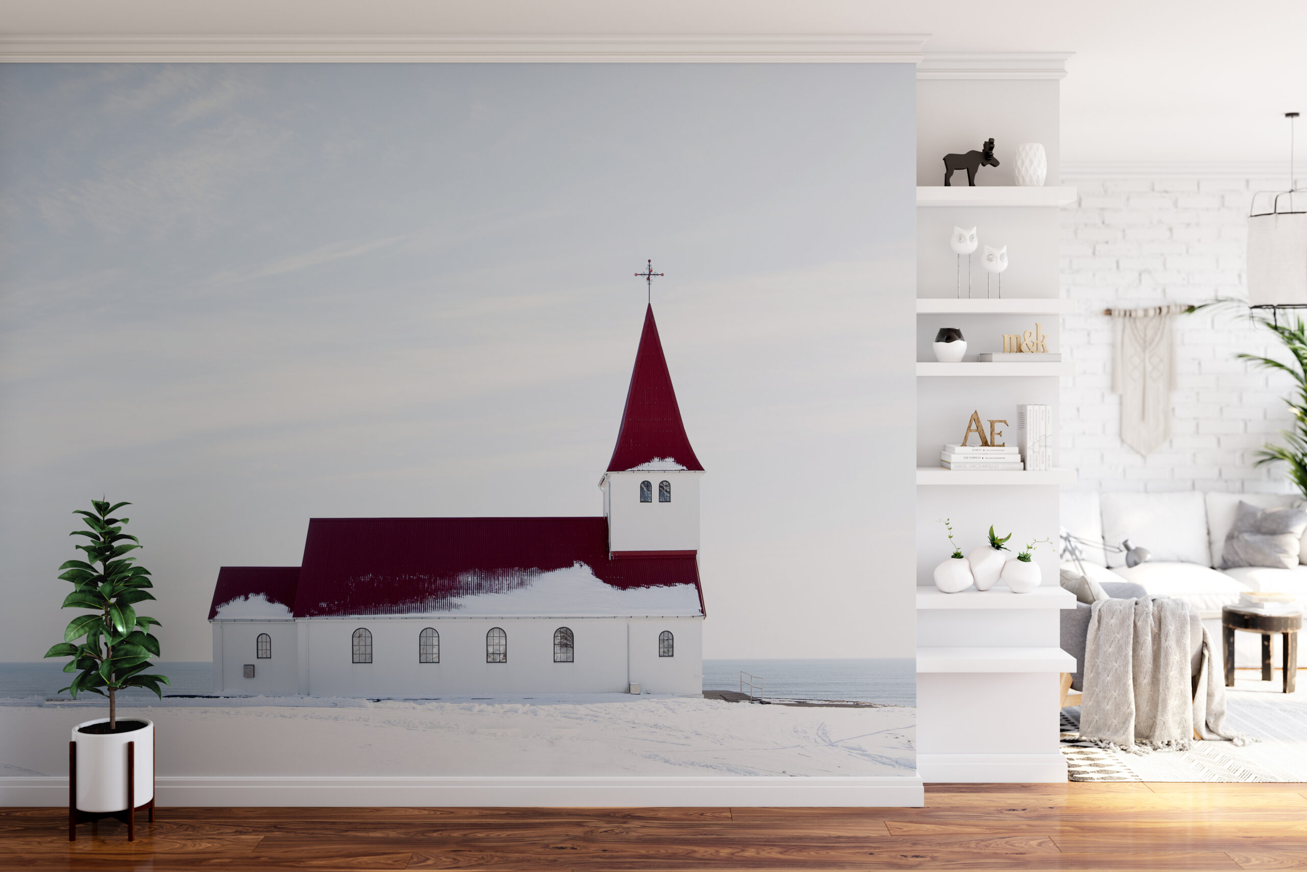 Behang Kerk in de sneeuw