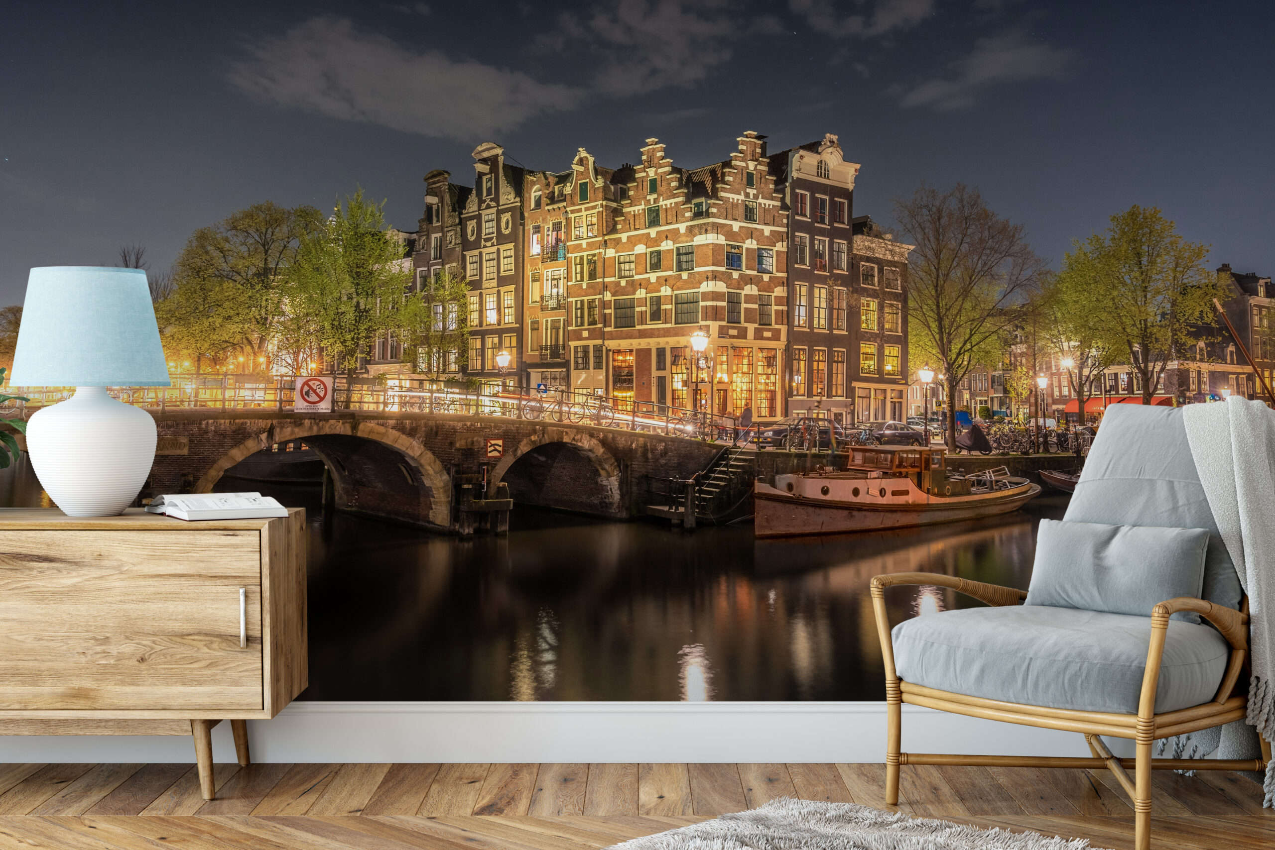 Behang Amsterdam by night